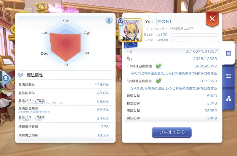 +12神の羽衣装着時のステータス